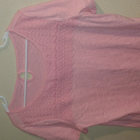 🌟HP🌟Talbots Pink Lace Yoke Tee 100% Cotton L Summer Spring Lightweight - Picture 3 of 6